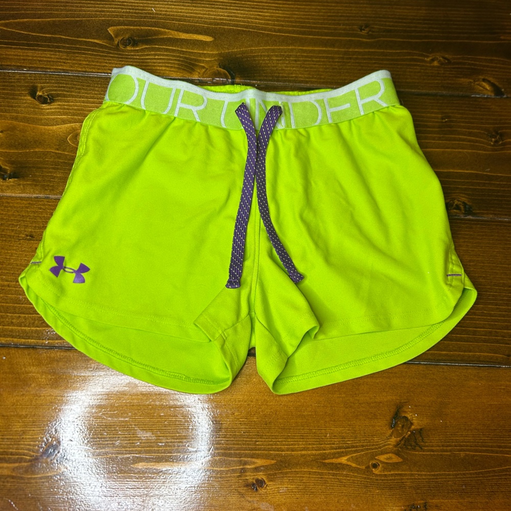 YM Girls Under Armour Lime Green Shorts